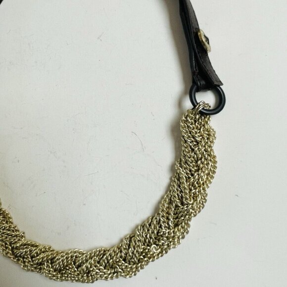 Fossil Silver Tone Necklace Braided Chunky Chain Leather Cord Closure Boho - Picture 2 of 8